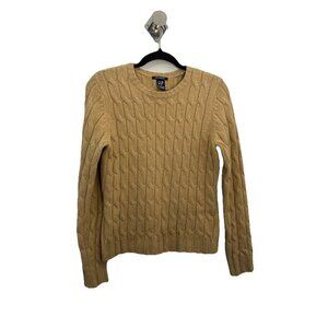 Gap Cable Knit Tan Academia Preppy Pullover  Lambs Wool Sweater Small